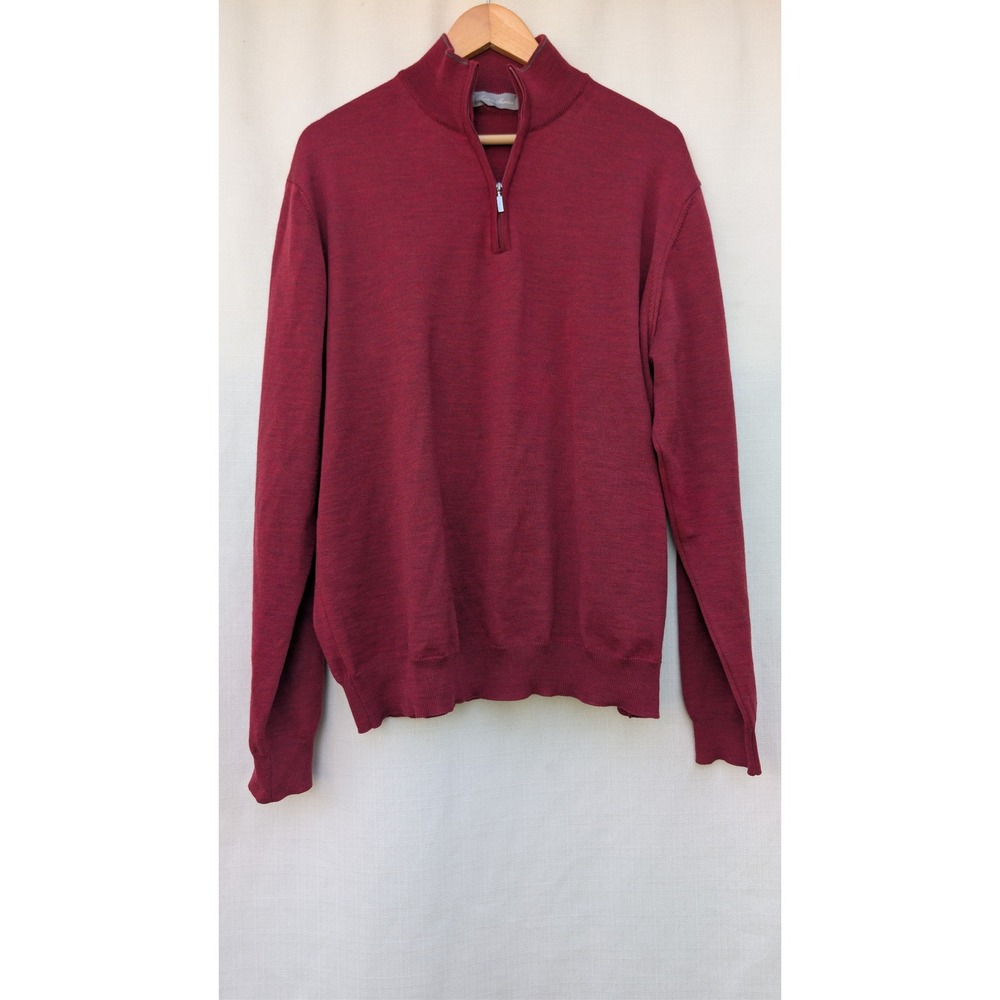 Toscano Firenze Sweater Mens XL Burgundy Red Merino Wool Quarter Zip Italy